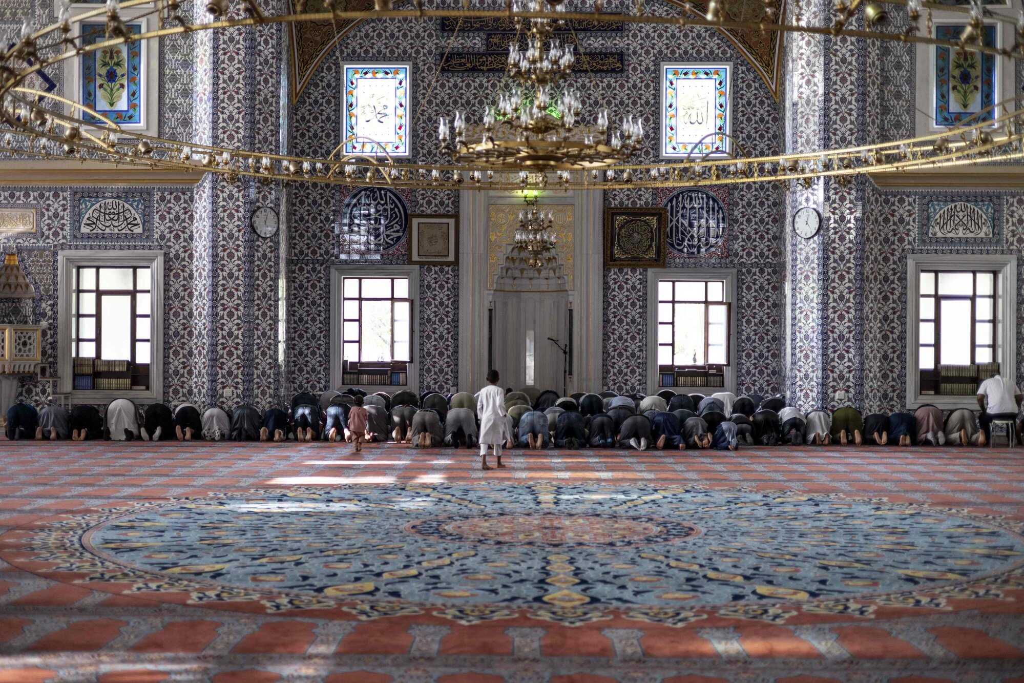 Muslim worshippers pray on the first day of Ramadan at the Nizamiye Mosque in Midrand, South Africa. Photo: AFP