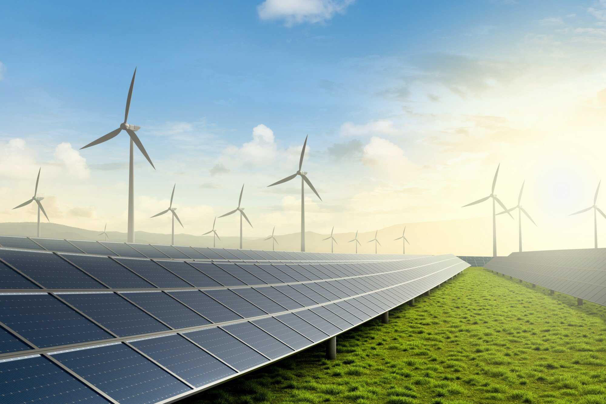 Solar panels and wind turbines are ways to generate clean energy. Photo: Shutterstock