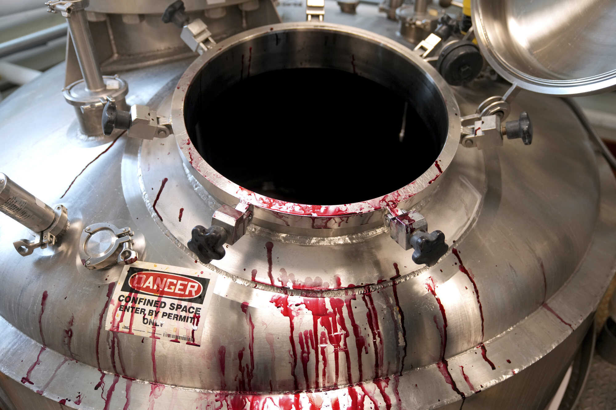 Beetroot juice is seen in a mixing tank used in the making of colouring at Sensient Technologies Corp. Photo: AP