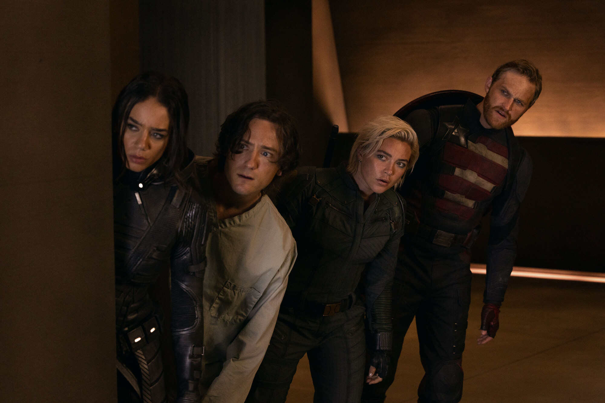 From left: Hannah John-Kamen, Lewis Pullman, Florence Pugh and Wyatt Russell in “Thunderbolts”. Photo: Marvel Studios/TNS