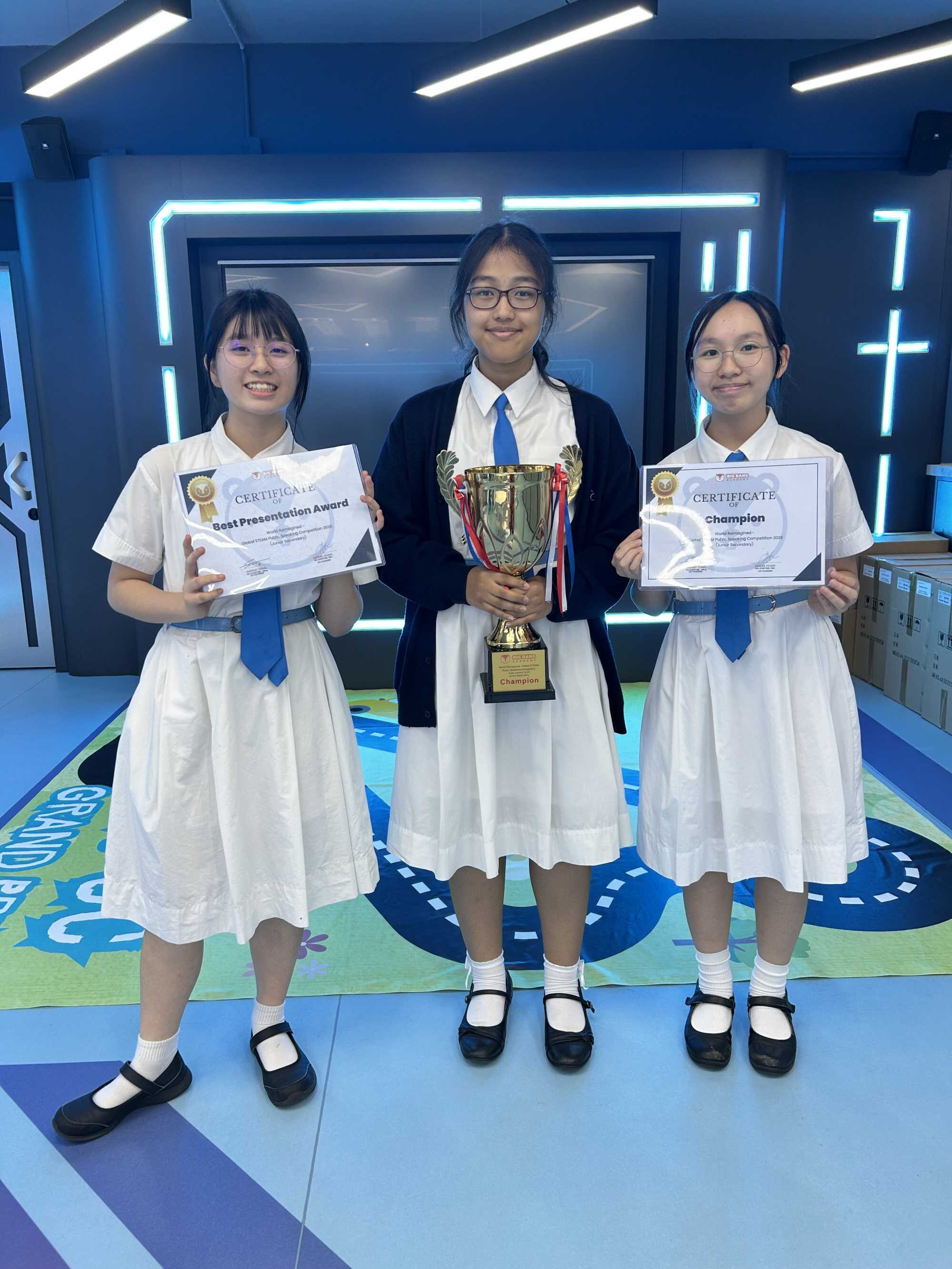 The St Francis’ Canossian College students beat 800 peers to bag the Best Presentation award at the World Reimagined: Global STEAM Public Speaking Competition. Photo: Kathryn Giordano