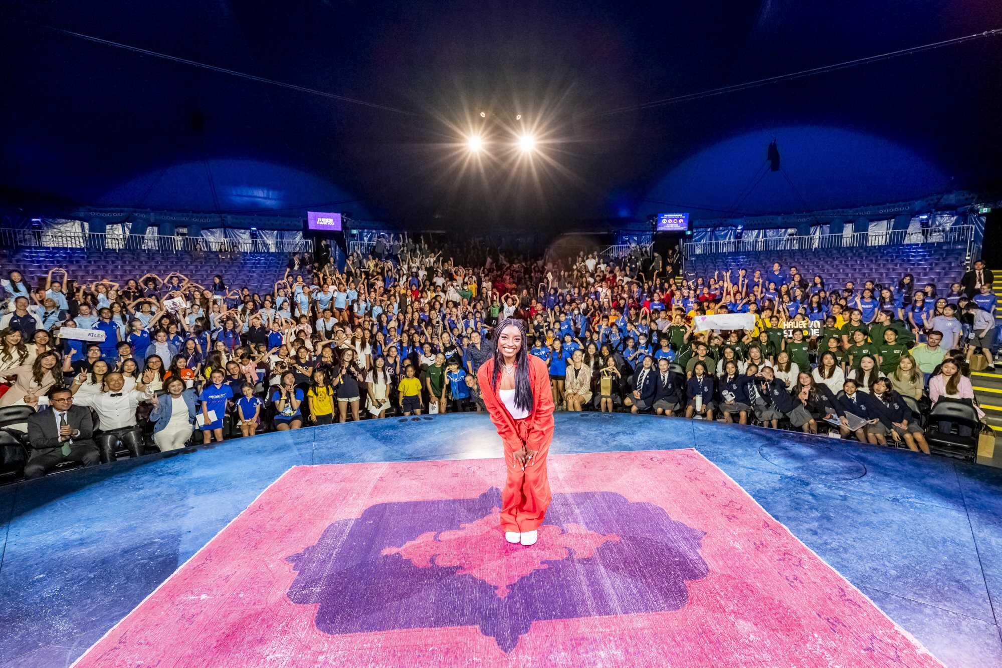 More than 500 students came to see Simone Biles on her first visit to Hong Kong. Photo: Handout