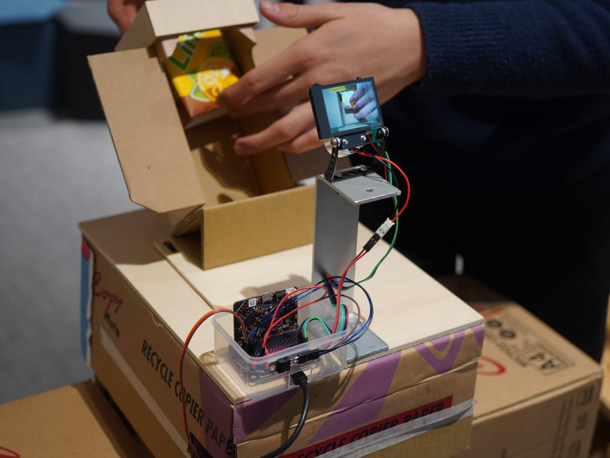 Kingsley Cheng has created a prototype for a smart recycling bin. Photo: Handout