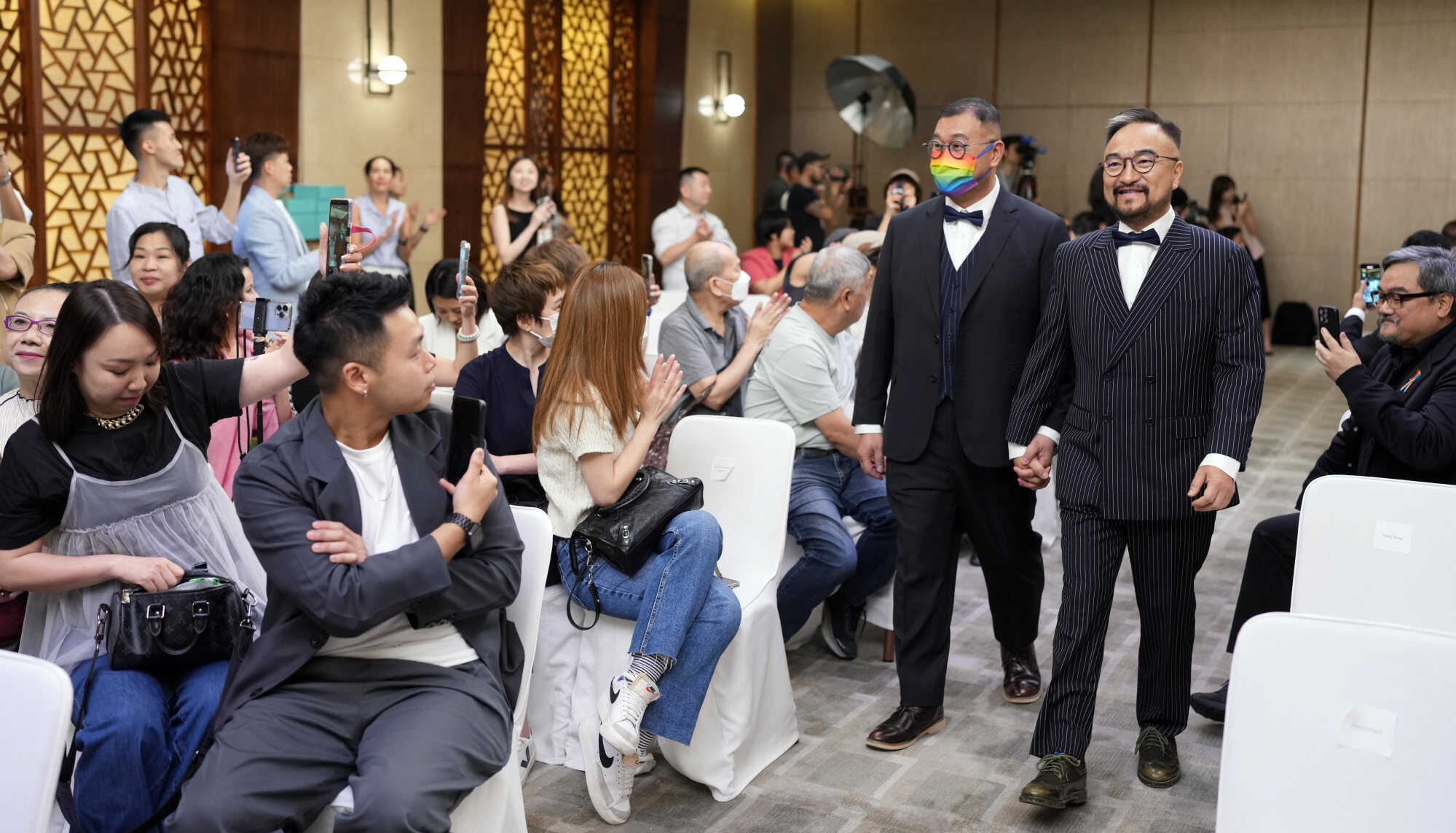 A wedding company in Hong Kong holds a virtual ceremony at Eaton Hotel in Jordan for 10 couples from the LGBTQ community. Photo: Sam Tsang