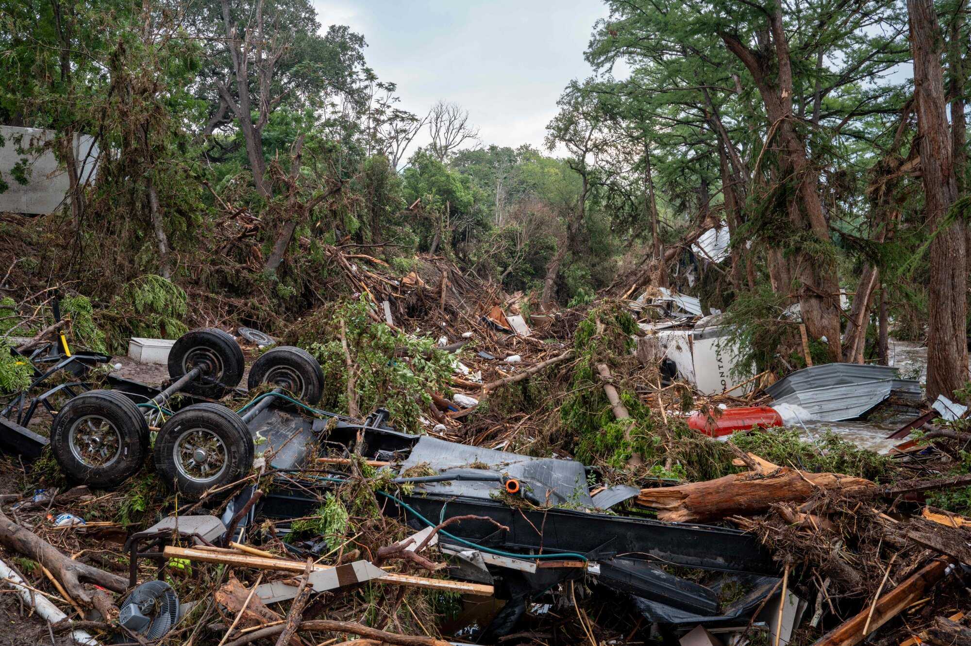 The remains of a neighbourhood on the banks of the Guadalupe River on July 6, 2025 in Center Point, Texas. Photo: Getty Images/AFP