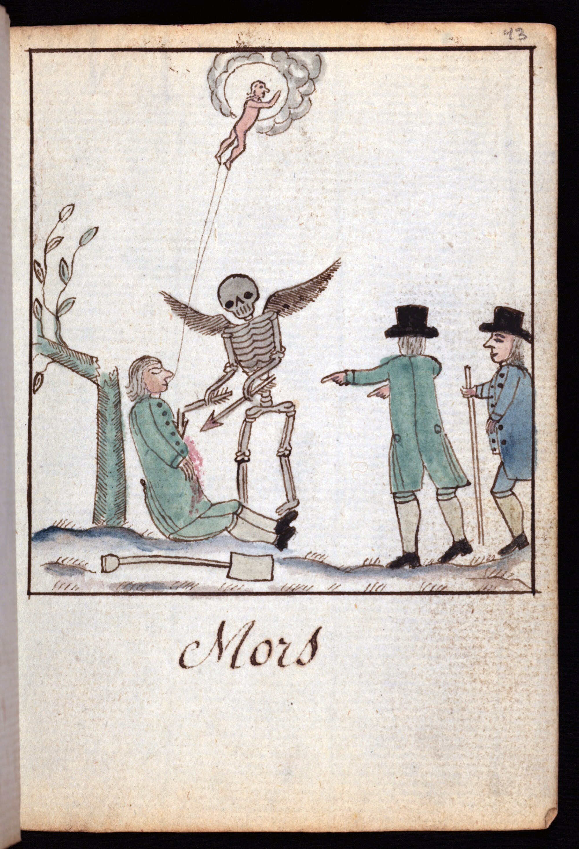 A 19th-century drawing by a preteen Flemish boy named Carel. The illustration is titled “Mors” or “death.” Photo: The Walters Art Museum/TNS