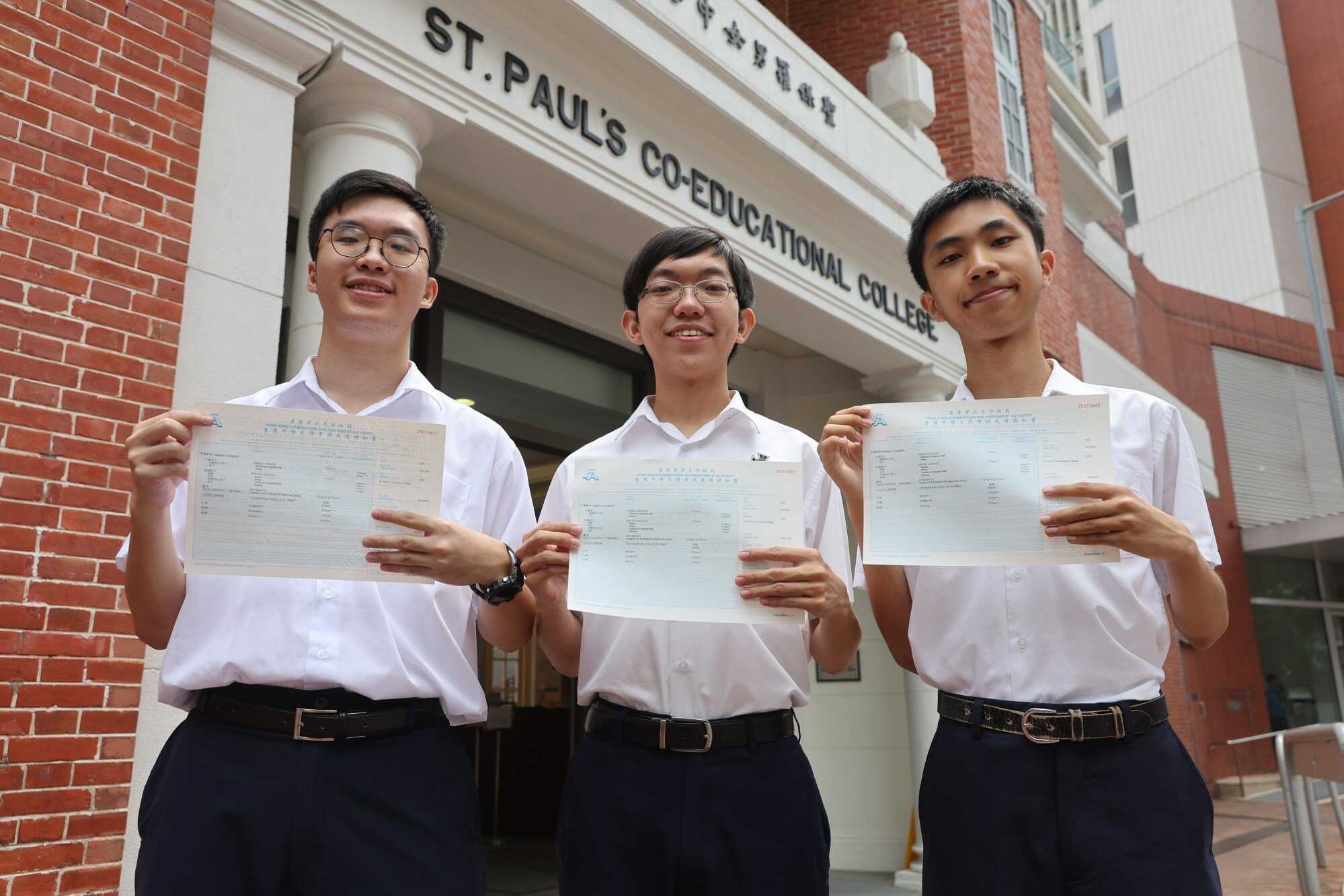 From left: Norris Kung, Calvin Wong and Adrian Jung, top scorers at St Paul’s Co-educational College. Photo: Edmond So