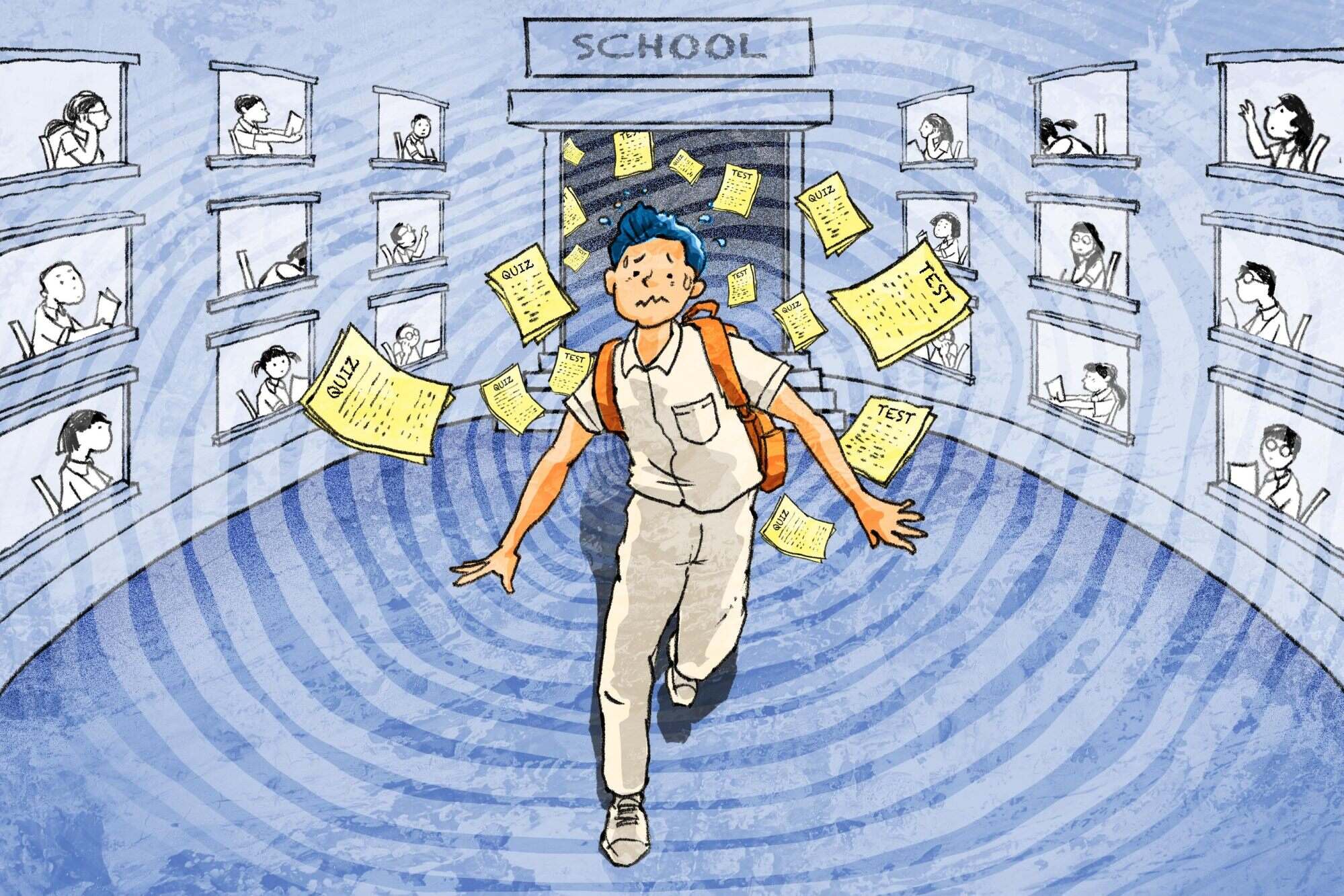 The city’s school curriculum is often demanding, with heavy workloads, one reader writes. Illustration: Henry Wong