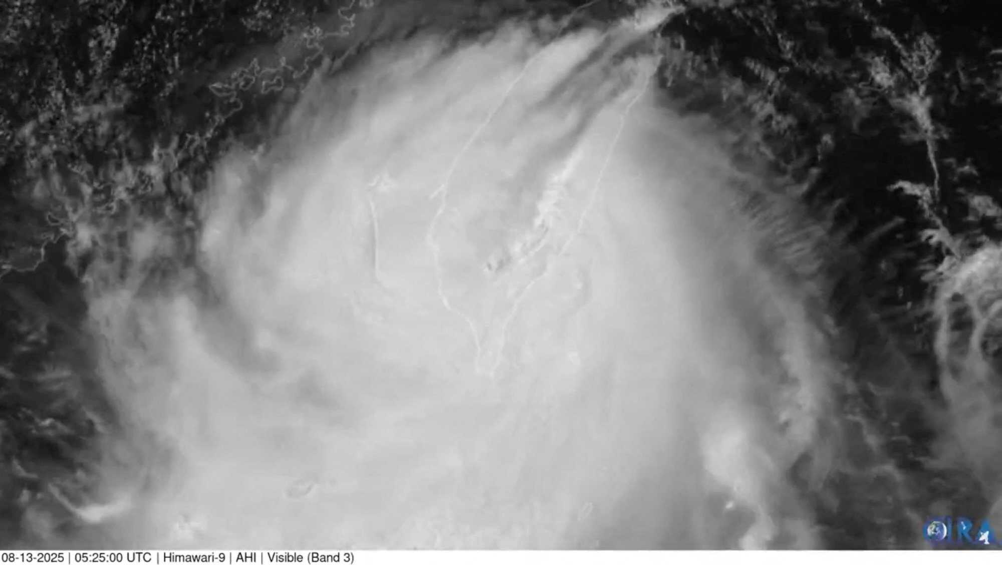 A satellite view of Typhoon Podul blowing through Taiwan on August 13. Photo: CSU/CIRA & JMA/JAXA via Reuters