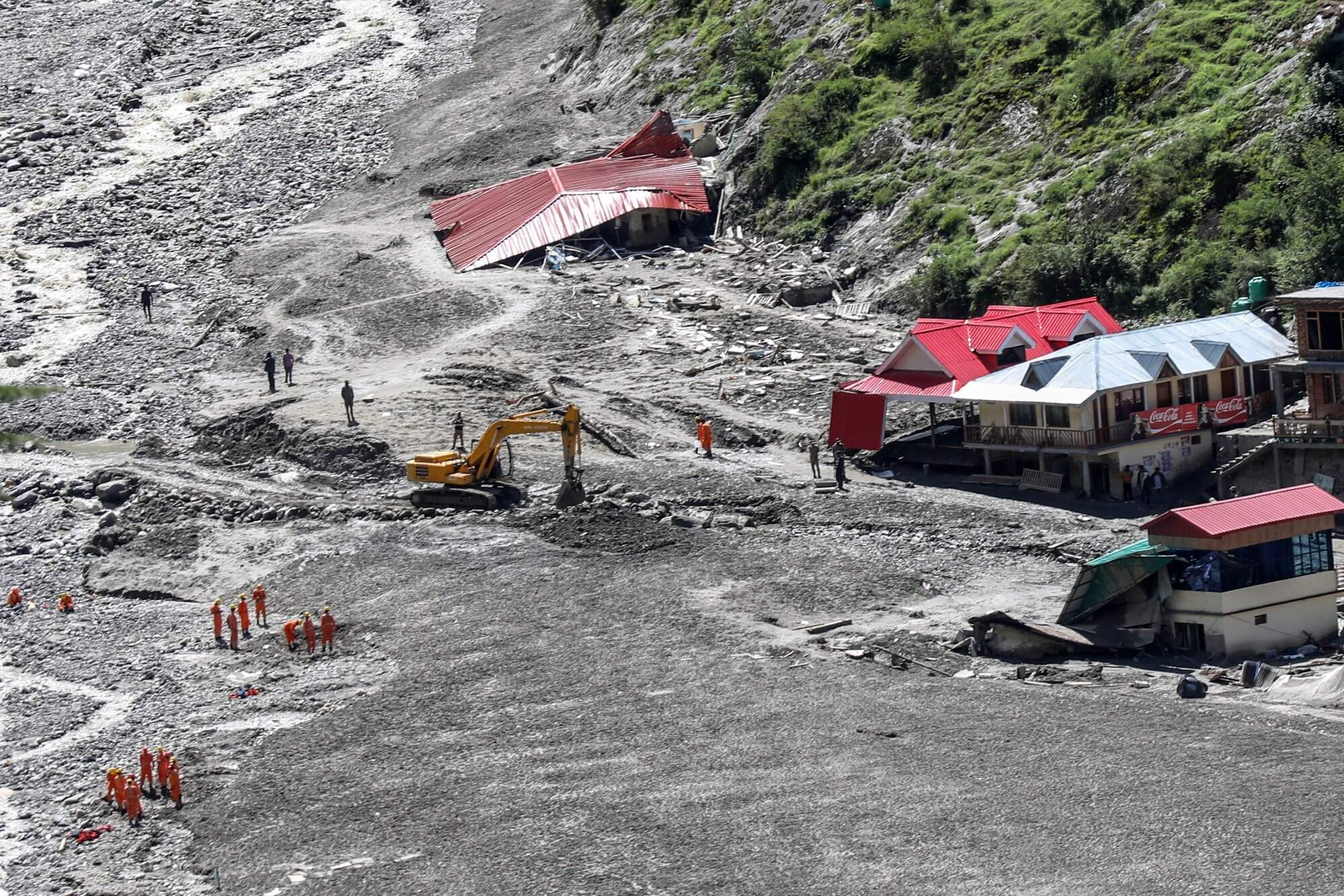 Indian rescue teams work after the cloudburst in Dharali village in Uttarkashi district, Uttarakhand on Monday. Photo: EPA