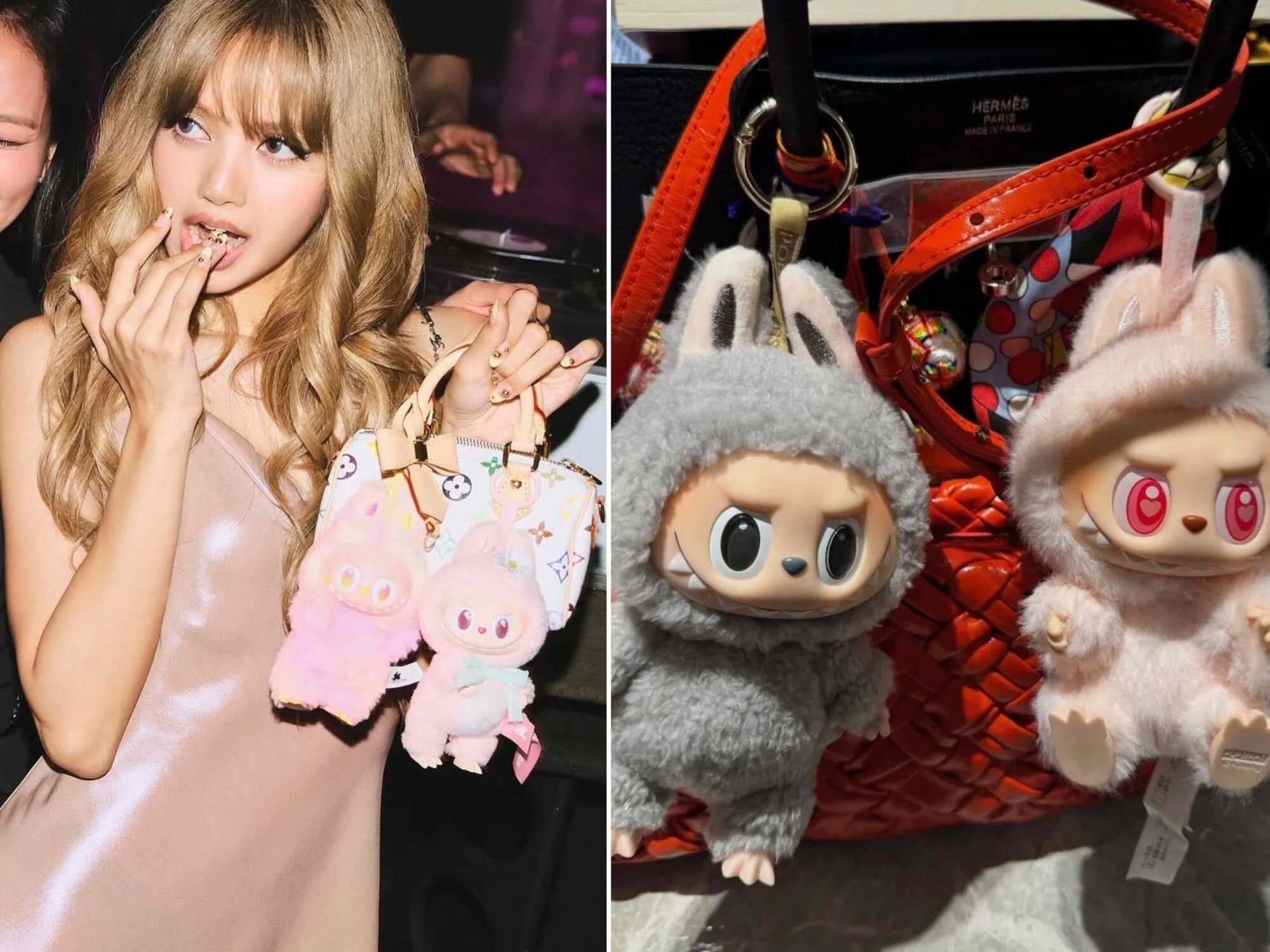 Celebrities have added Labubu keychains to their designer handbags, like Lisa (left) on a Louis Vuitton and Dua Lipa (right) on a Hermès. Photo: SCMP composite/@lalalalisa_m; @dualipa/Instagram