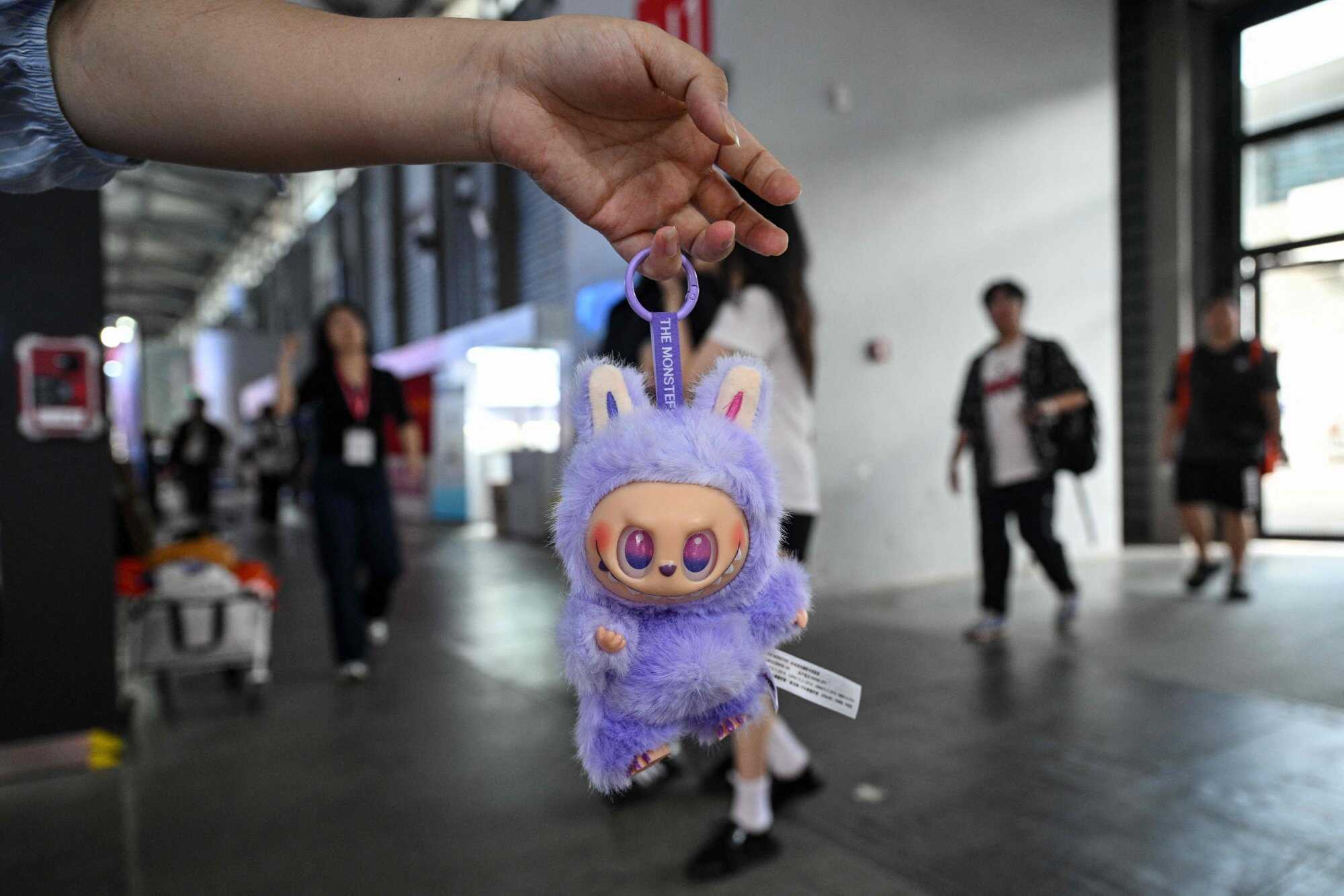 A Labubu plush keychain, sold by Popmart. Photo: AFP