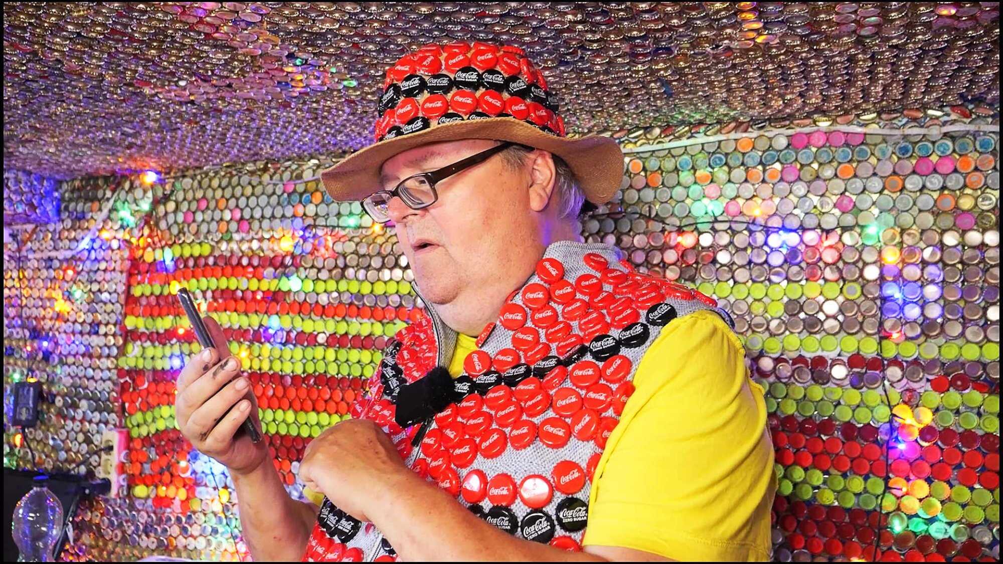 Frank Zeidler has decorated his house with tens of thousands of bottle tops in what started as a side project to bring some calm into his life while caring for his sick mother. Photo: dpa