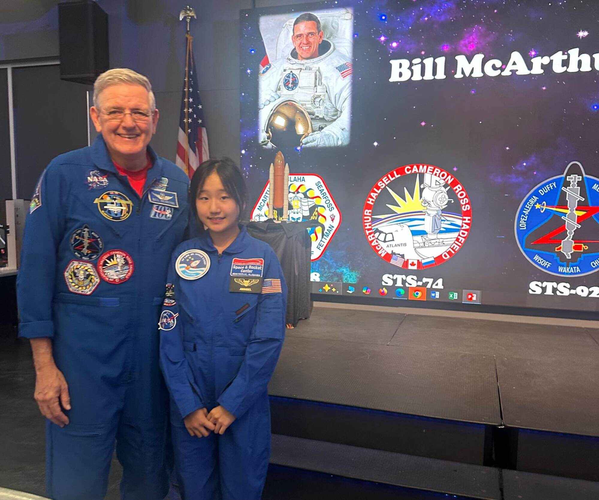 Annabel Su poses for a picture with retired American astronaut William Surles McArthur. Photo: Handout