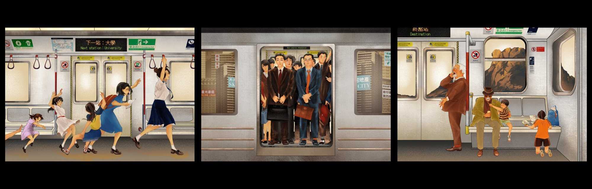 Kelly Mao’s art uses subway carriages to depict life stages and cultural expectations, revealing pressures and shifting perspectives. Photo: Handout