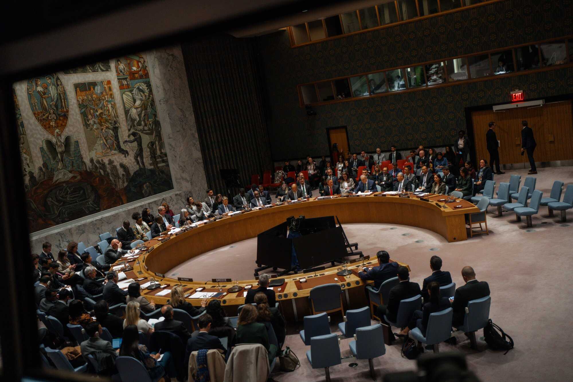 UN Security Council members sit at a round table in the Security Council Chamber at United Nations Headquarters in New York. Photo: EPA