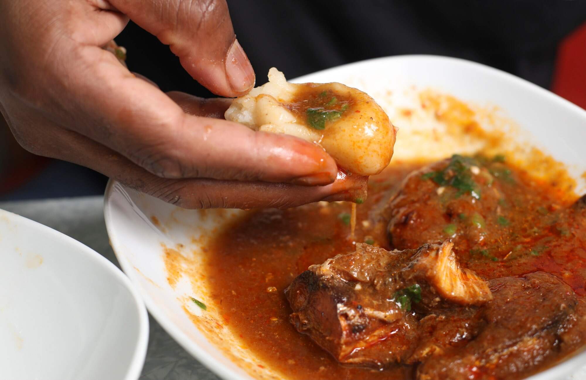 Fufu with okra soup and fish at Ghana Locals, Chungking Mansions, in Tsim Sha Tsui. Photo: Xiaomei Chen