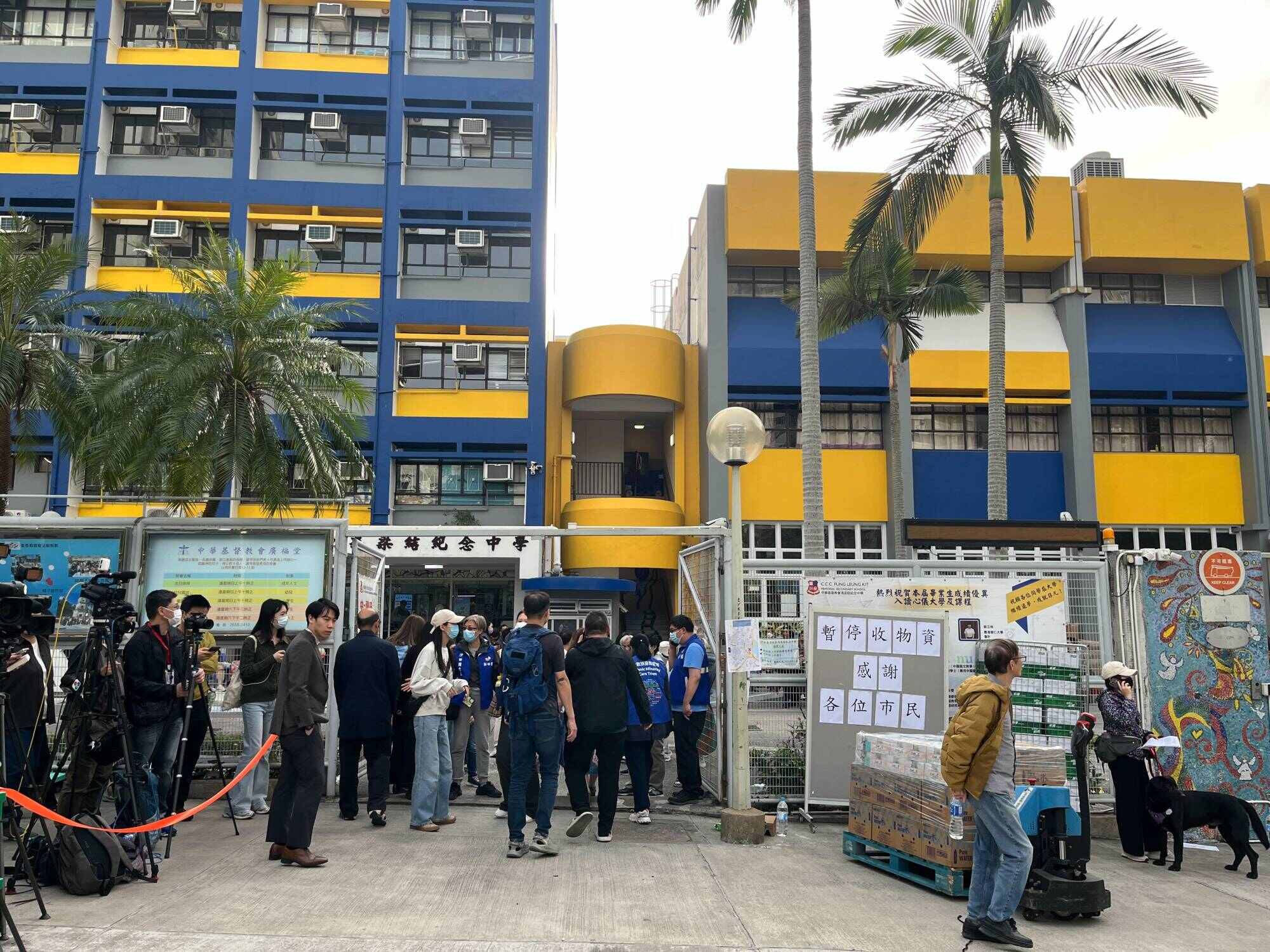 CCC Fung Leung Kit Memorial Secondary School turned into a temporary shelter for people displaced after the Tai Po fire. Photo: Kelly Fung