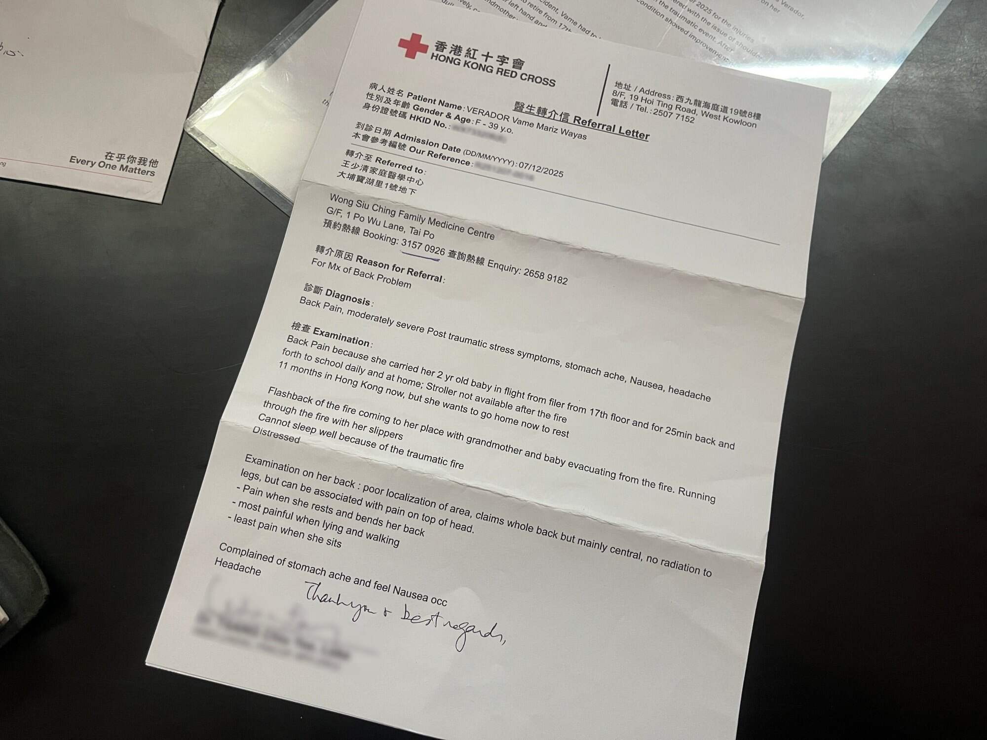 A doctor issued a letter to Vame Mariz Wayas Verador detailing her condition. Photo: Handout