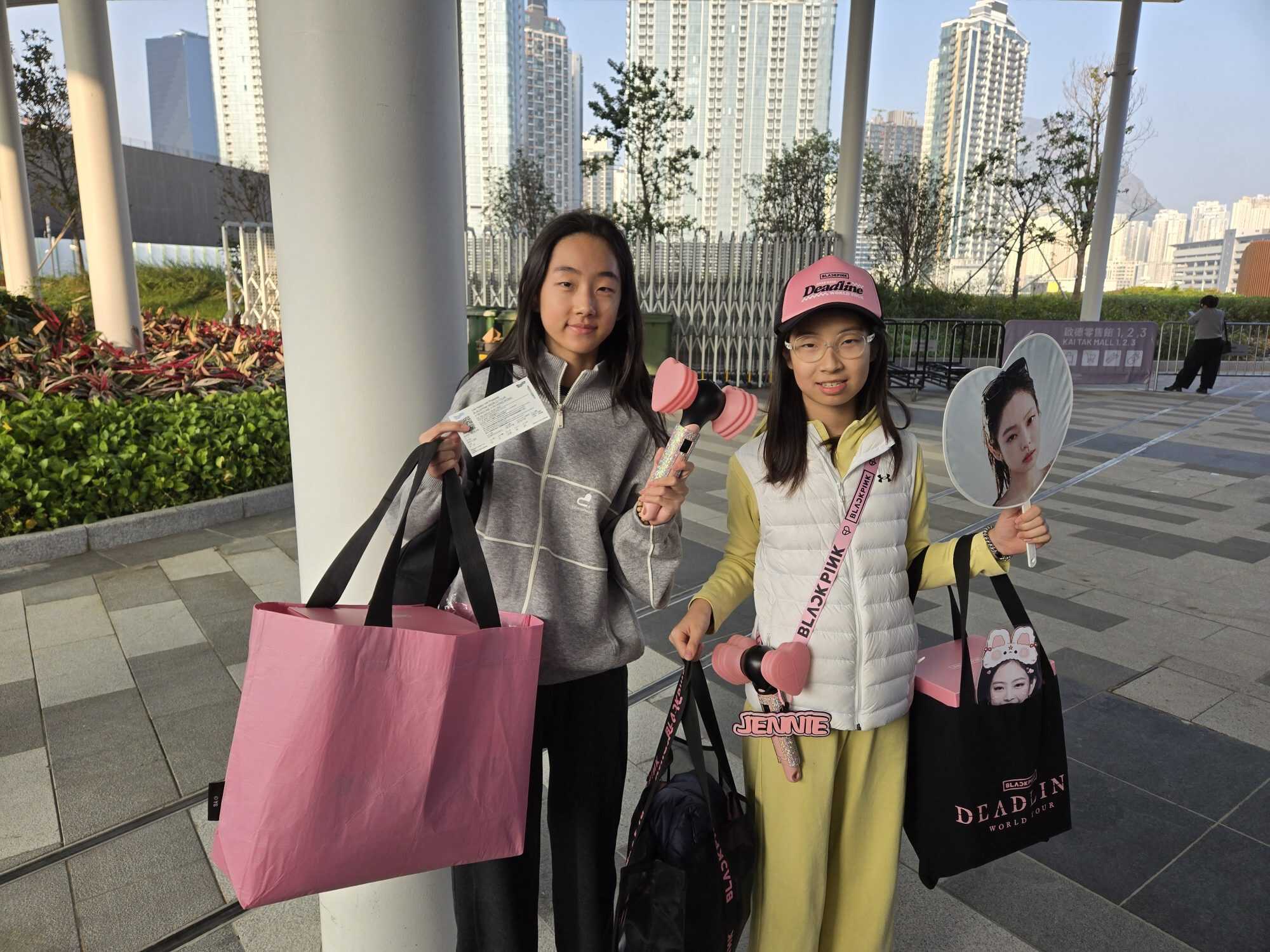 Blackpink fans Ruby Tao, left, and Flora Hu flew in from Beijing for the concert. Photo: Jess Ma