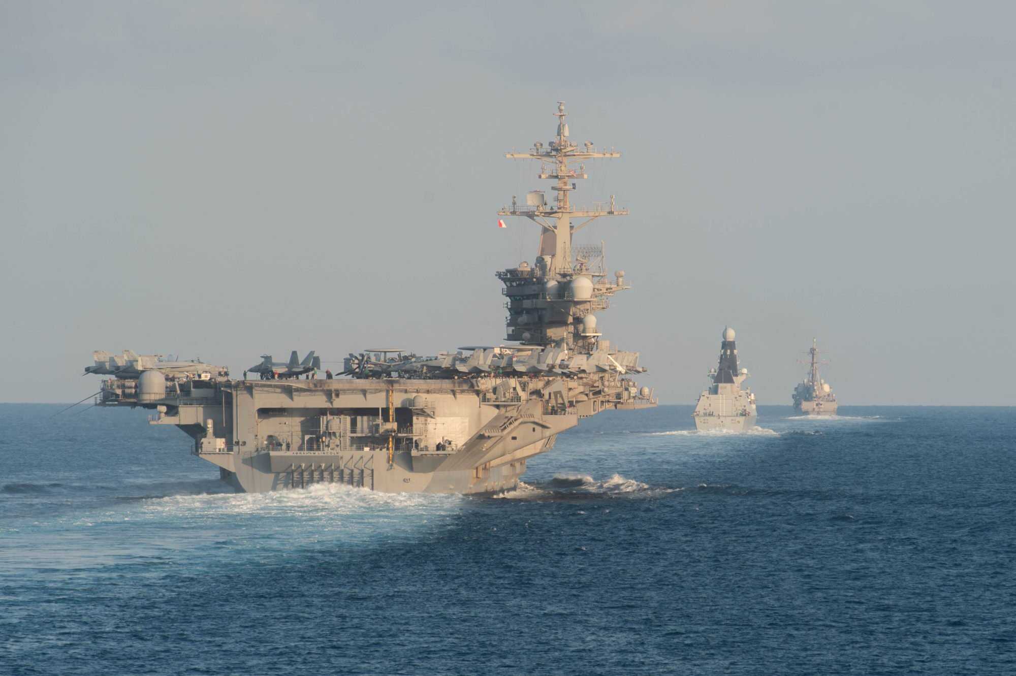 The USS Abraham Lincoln aircraft carrier transits the Strait of Hormuz on November 19, 2019. A US naval strike group led by the USS Abraham Lincoln aircraft carrier has deployed to the Middle East, the United States said on January 26, 2026. Photo: AFP