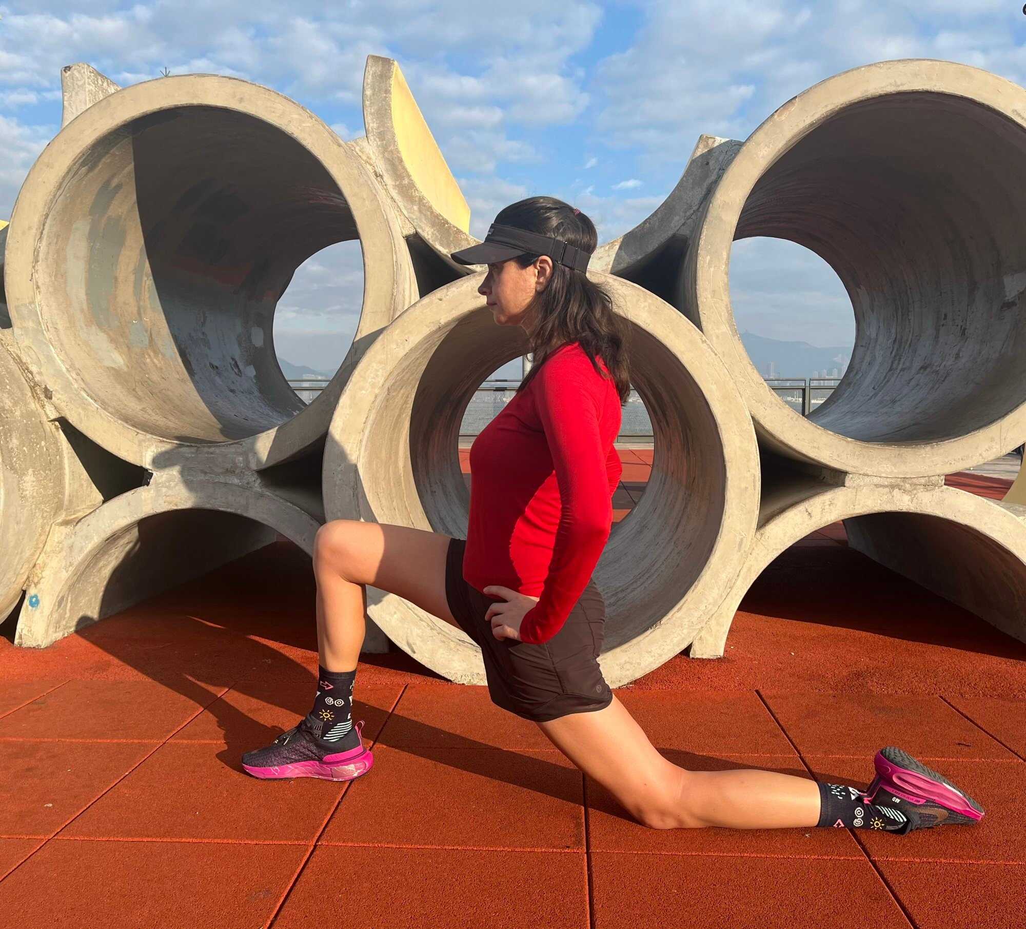 Alison Drake demonstrates the low lunge pose. Photos: Handout