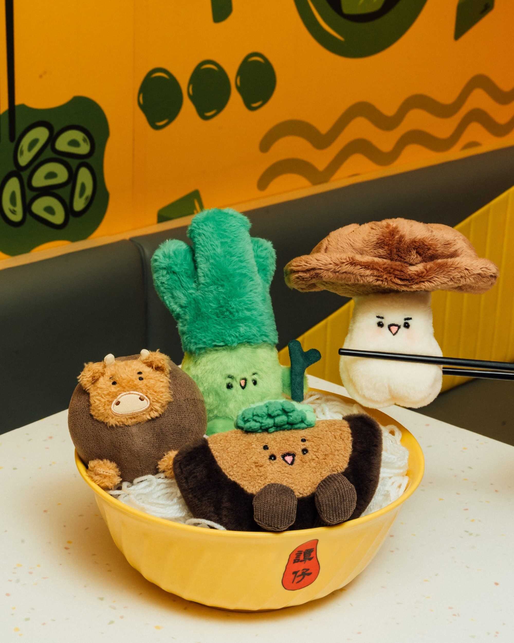 Tam Jai launched a series of food-themed collectibles in the summer of 2025, featuring items such as mushrooms, chives, beef balls and a century egg. Photo: Instagram/@tamjai-hk