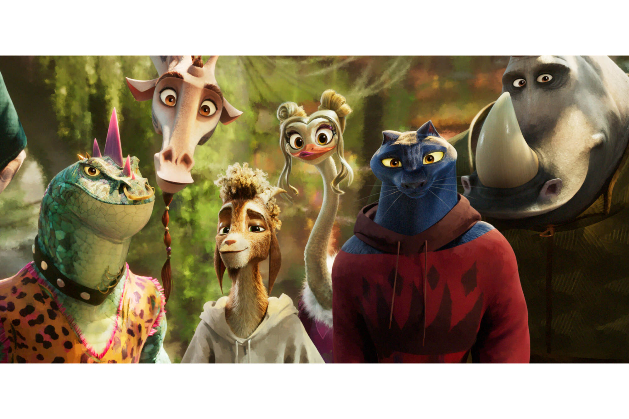 From left: Modo, voiced by Nick Kroll; Lenny, voiced by Stephen Curry; Will, voiced by Caleb McLaughlin; Olivia, voiced by Nicola Coughlan; Jett, voiced by Gabrielle Union; and Archie, voiced by David Harbour. Photo: Columbia Pictures and Sony Picture Animation via AP