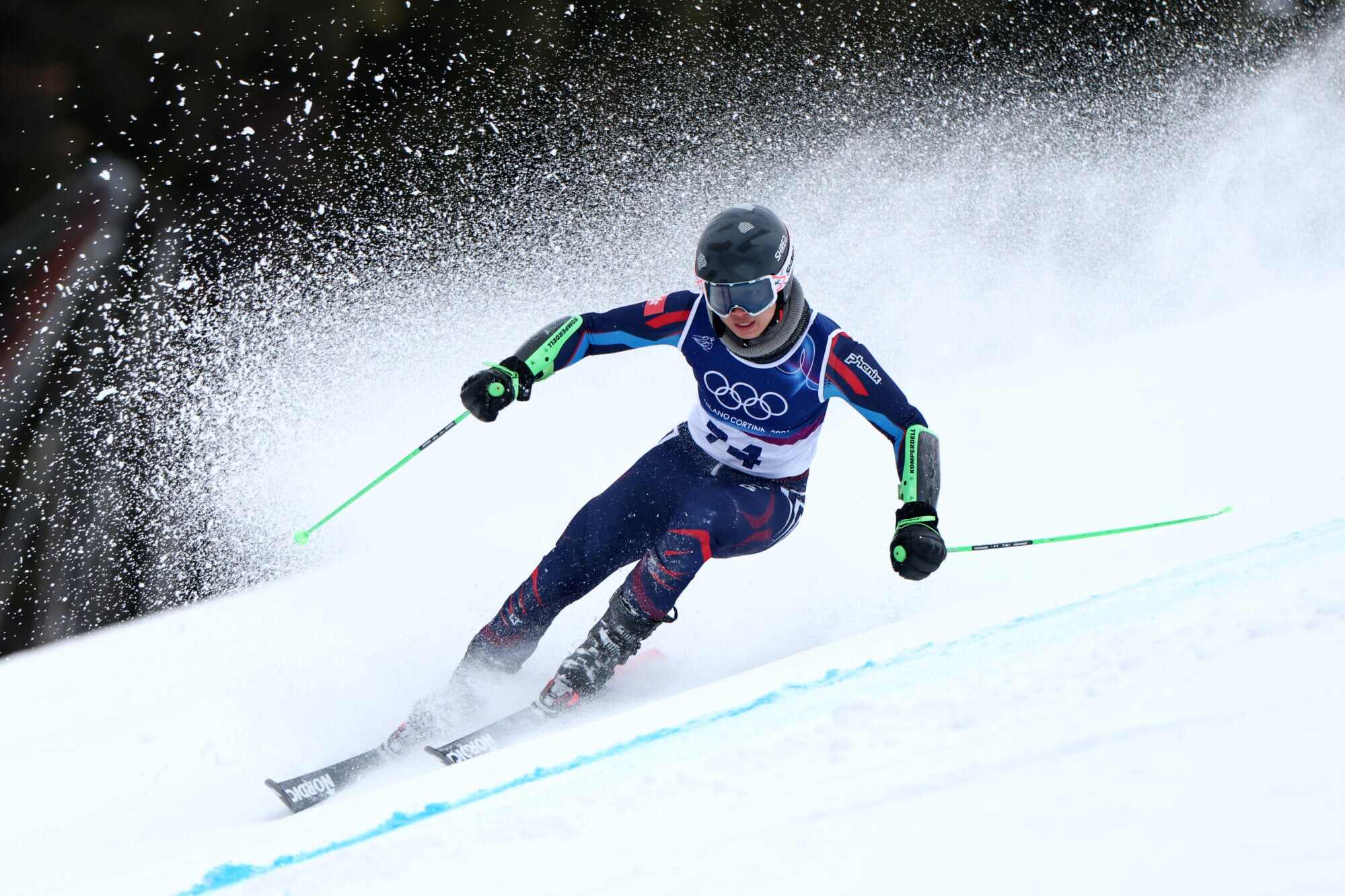 Adrian Yung competes in the men’s giant slalom on day eight of the Milano Cortina 2026 Winter Olympics in Bormio, Italy. Photo: Getty Images