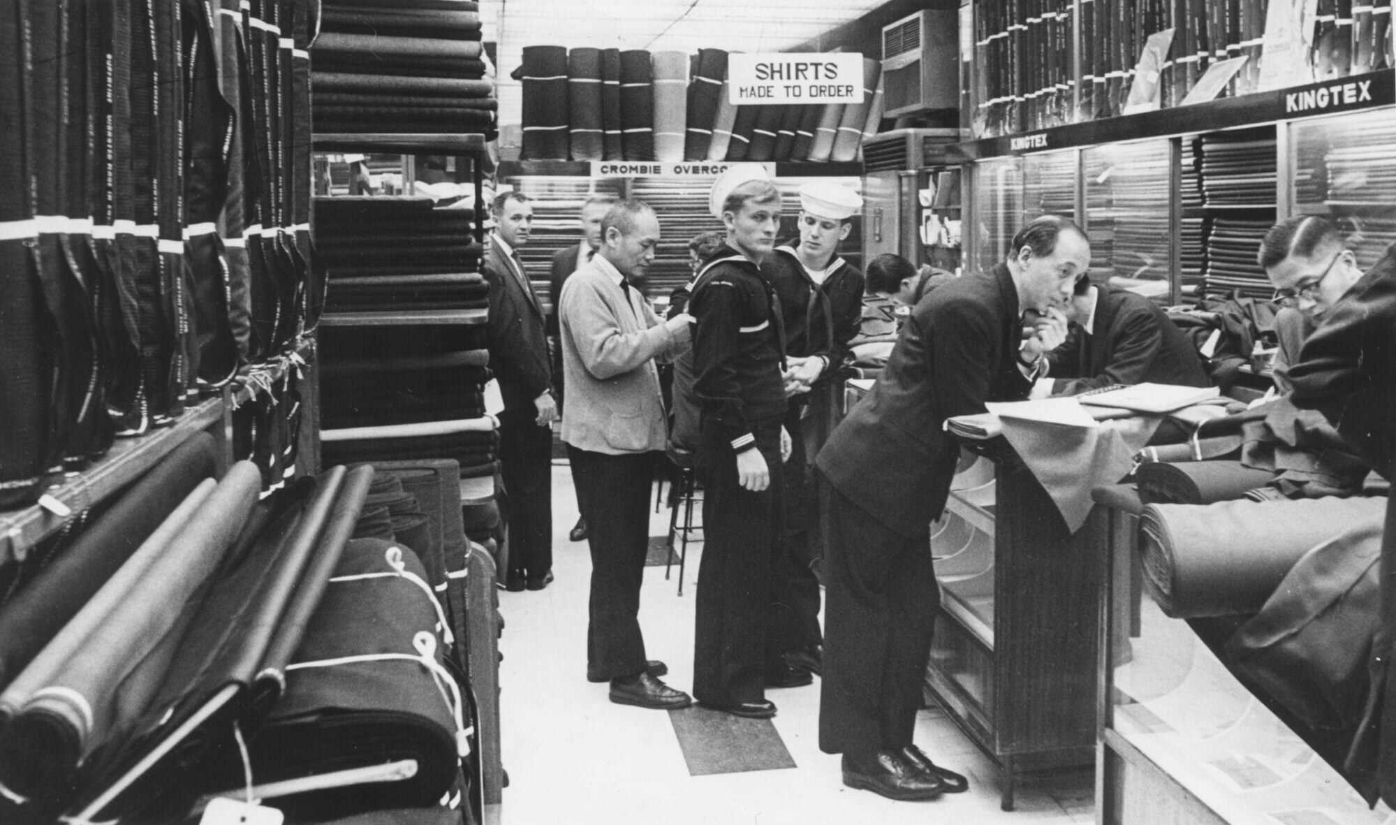 Sailors and expats having suits and shirts made in a tailor shop in Hong Kong on April 22, 1970. Photo: SCMP