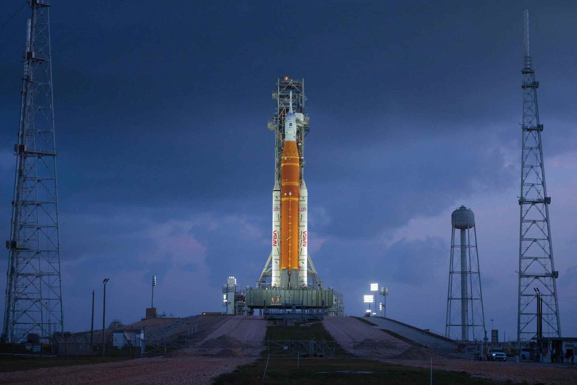 Nasa’s 322-foot-tall Artemis II Space Launch System rocket and Orion spacecraft at Kennedy Space Centre on March 31, 2026. Photo: Getty Images via AFP