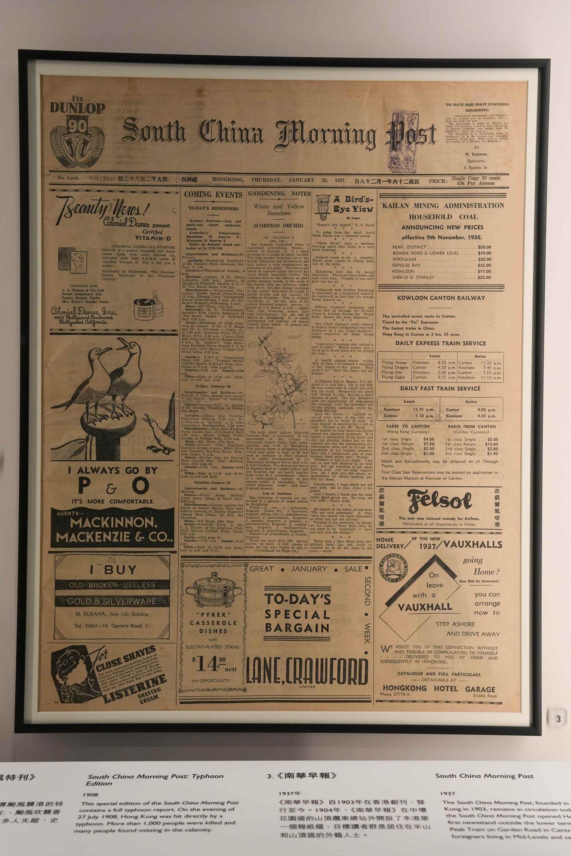 A front page of the South China Morning Post in 1937 is showcased at the exhibition. Photo: Elson Li