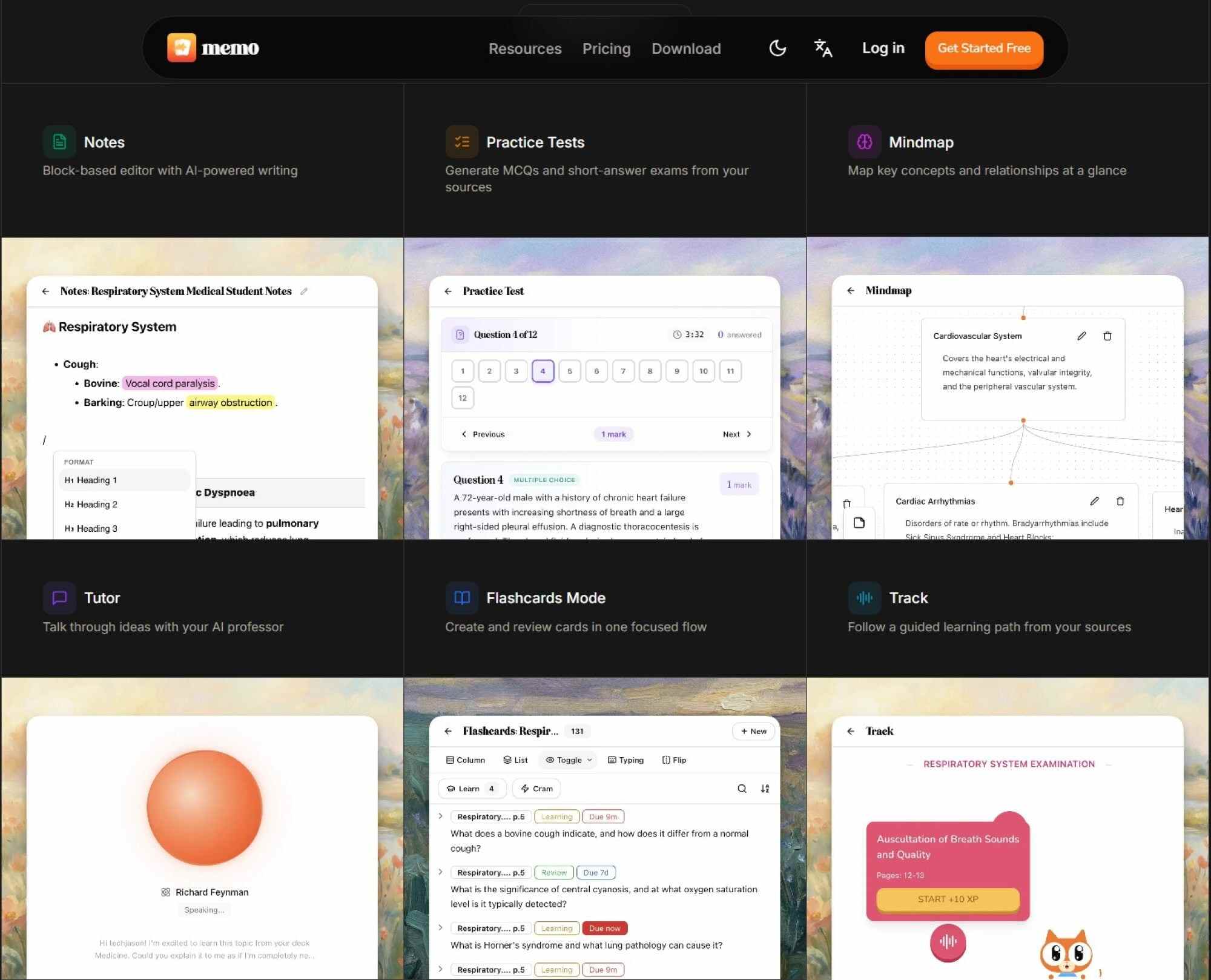 A screen capture of Memo AI’s website explaining the tool’s workspace and its multiple output formats options. Photo: Memo