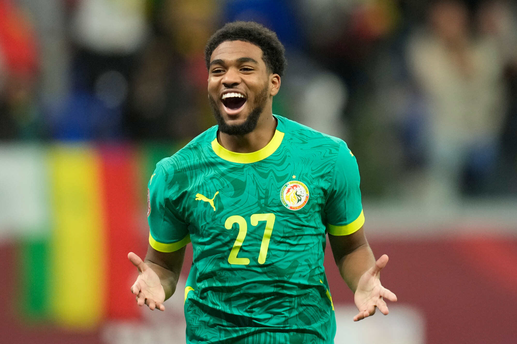 Senegal’s Ibrahim Mbaye celebrates after scoring during the Africa Cup of Nations match between Senegal and Sudan in Morocco. Photo: AP