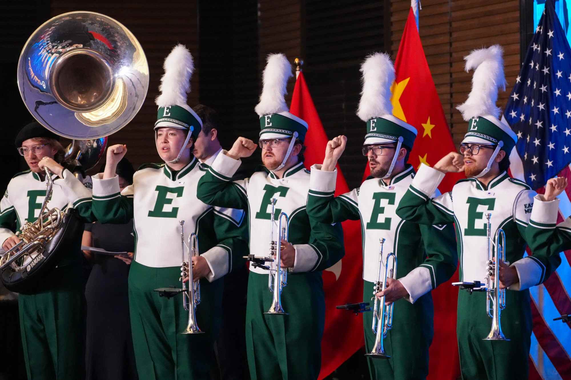 Sixteen members of the Eastern Michigan University marching band performed in Hong Kong to commemorate the 250th anniversary of US independence. Photo: Dickson Lee
