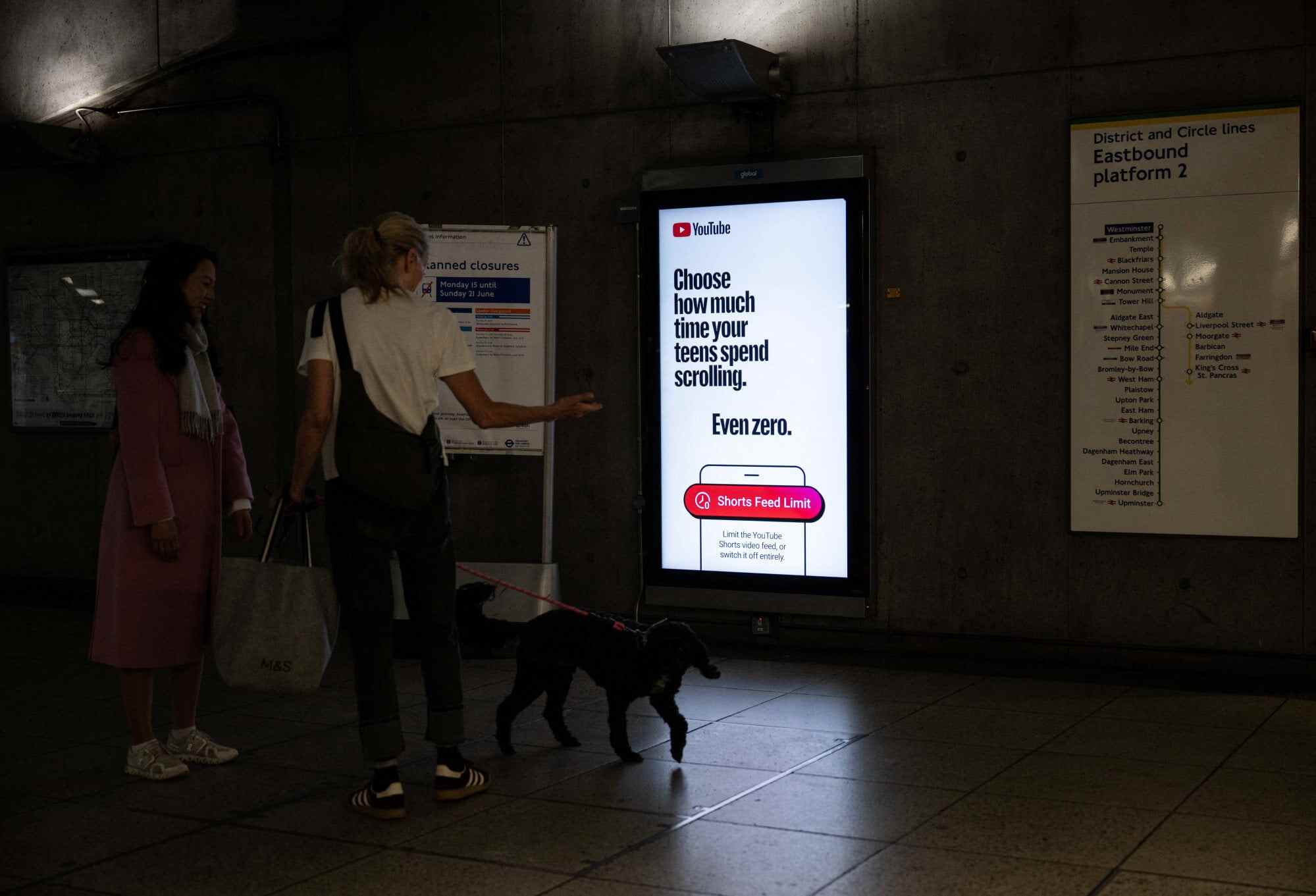 A YouTube advert at Westminster Underground station in London after UK Prime Minister Keir Starmer announced a social media ban for those under 16. Photo: Reuters