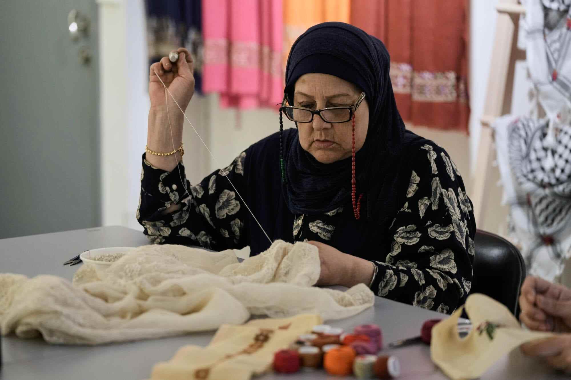 In Arabic, “tatreez” refers to embroidery in general as well as the specific Palestinian form. Photo: AP