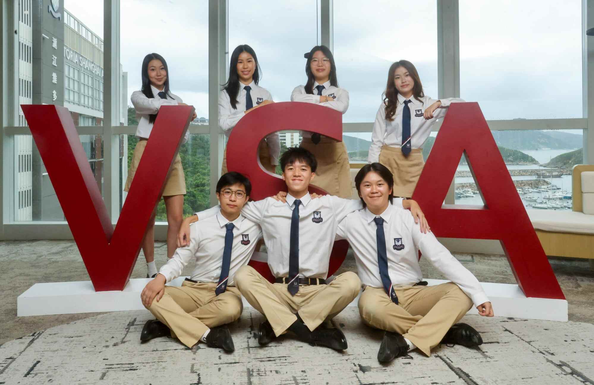 Victoria Shanghai Academy’s IB top scorers (back row, from left) Hannah Tsui, Genevieve Cheuk, Chau Man-hei, Shannon Wong, (front row, from left) Matthew Wong, Billy Chan and Cyrus Fung. Photo: Jonathan Wong