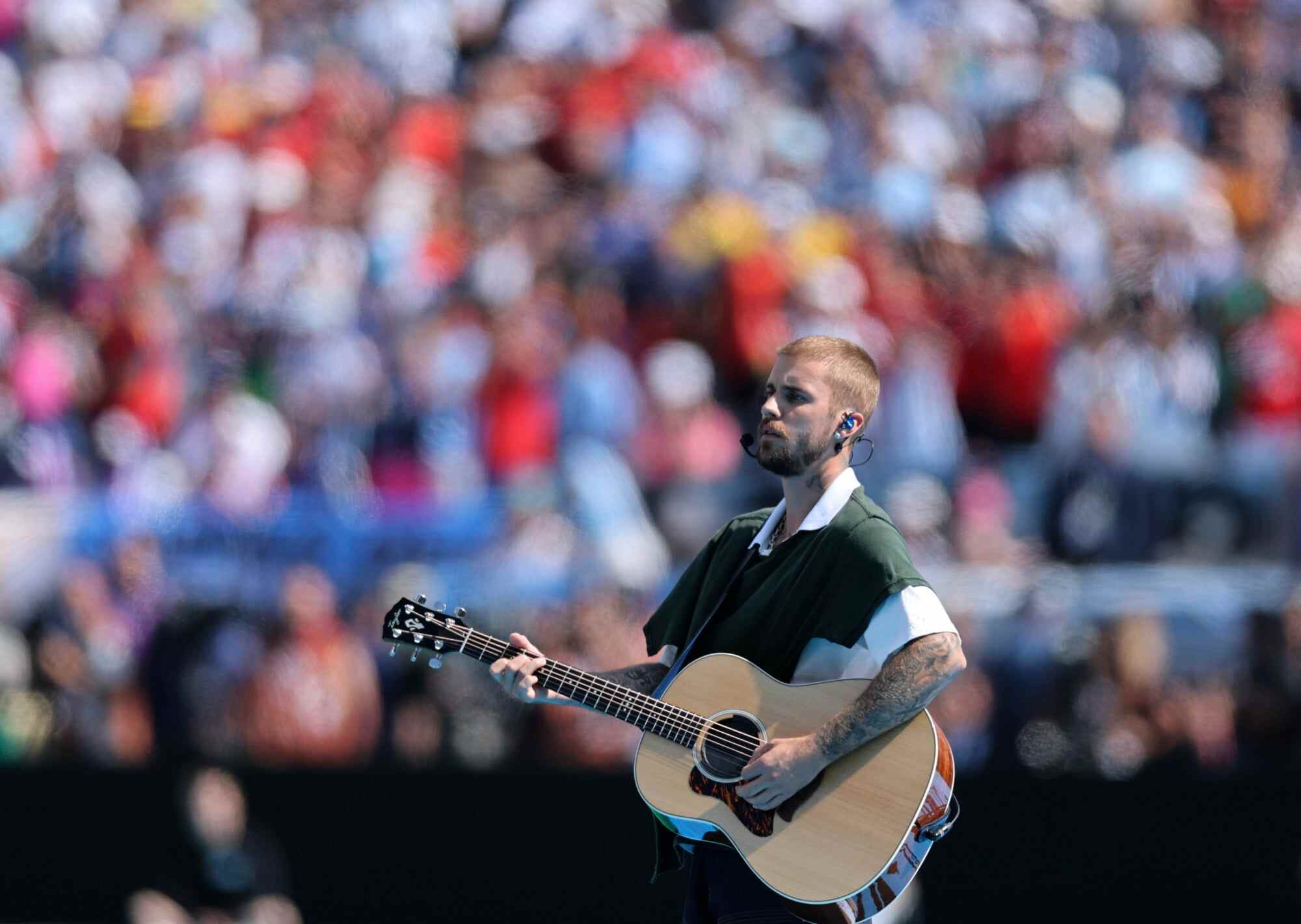 Canadian singer Justin Bieber performs at the New York–New Jersey Stadium. Photo: Xinhua