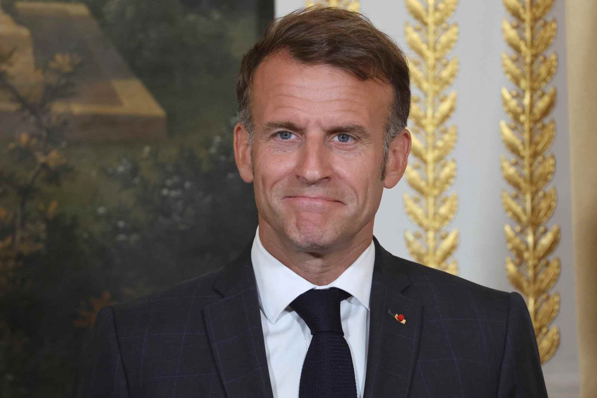 French President Emmanuel Macron at the Elysee Palace in Paris. Macron wants the law to take effect at the start of the new school year in September. Photo: AP