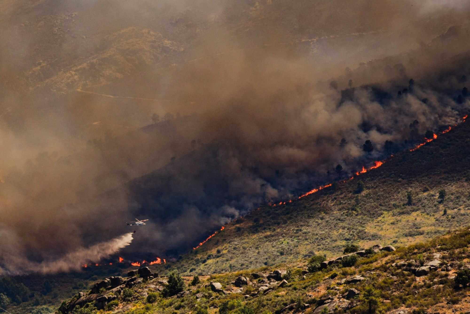 A wall of flames advances as a wildfire burns near Burgohondo, Avila province, Spain, on July 23, 2026. Photo: Europa Press via AP