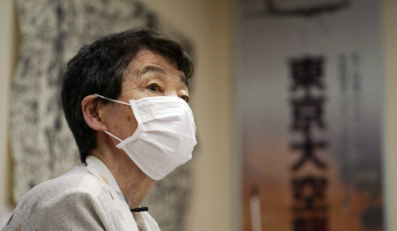 Mitsuyo Hoshino, 86, who lost her parents and siblings to the Great Tokyo Air Raid on March 10, 1945, speaks on her experience during an interview with the Associated Press at the Centre for the Tokyo Raids and War Damage. Photo: AP